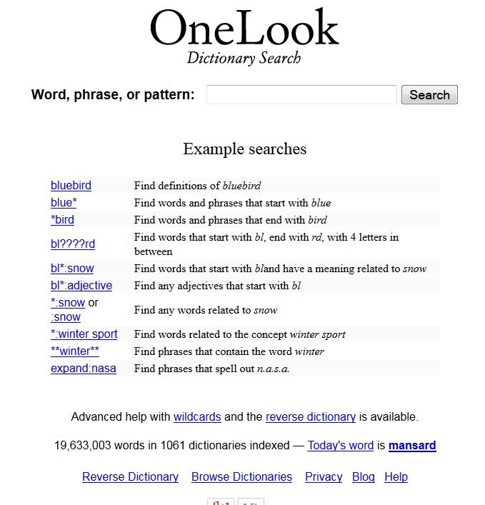 Onelook.com - trang web tìm kiếm từ điển