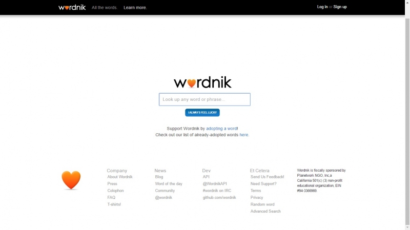 Giao diện thân thiện và bắt mắt của Wordnik.com
